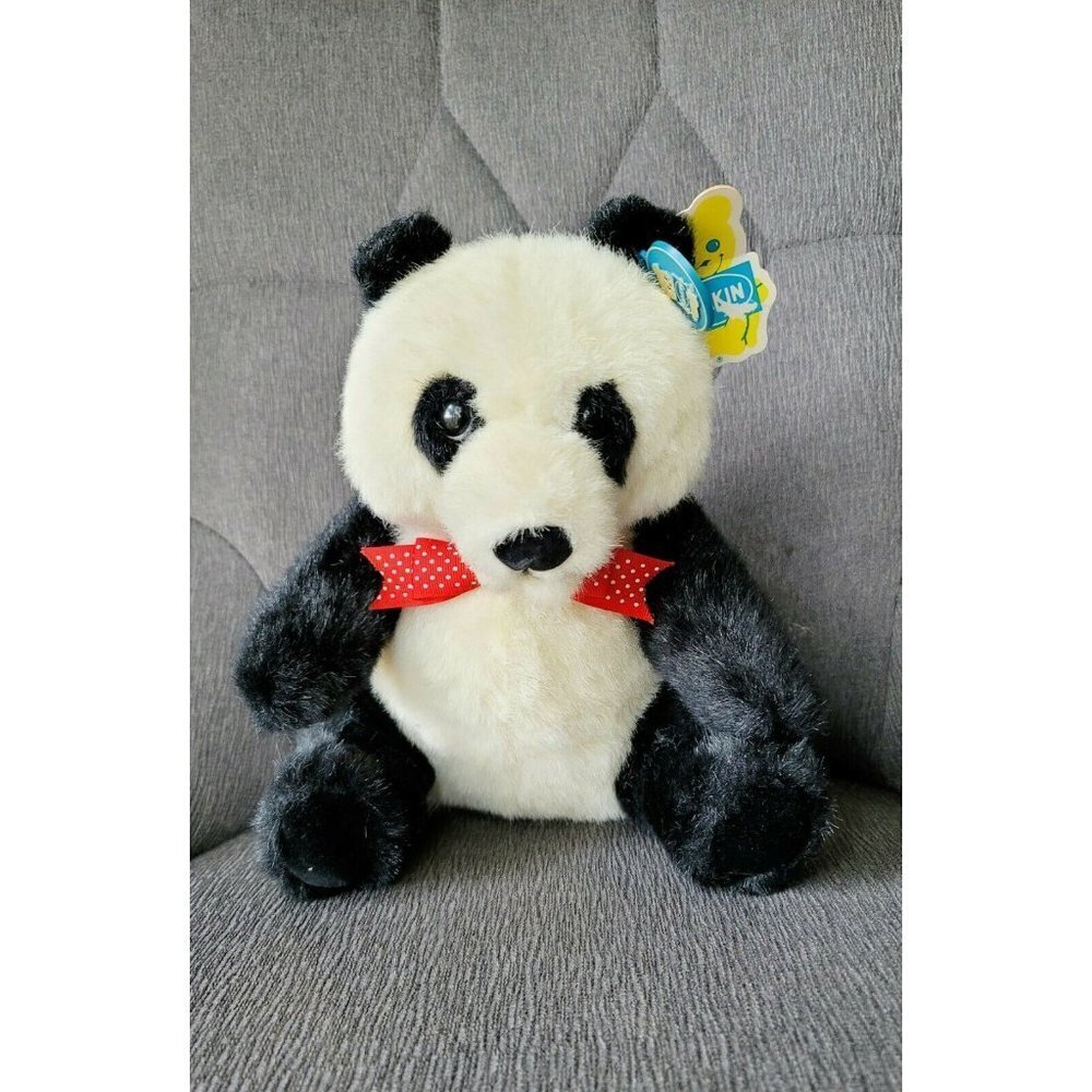 Dakin Vintage Ping Panda White Black Bear Bow Tie Stuffed Plush Toy Animal 1983